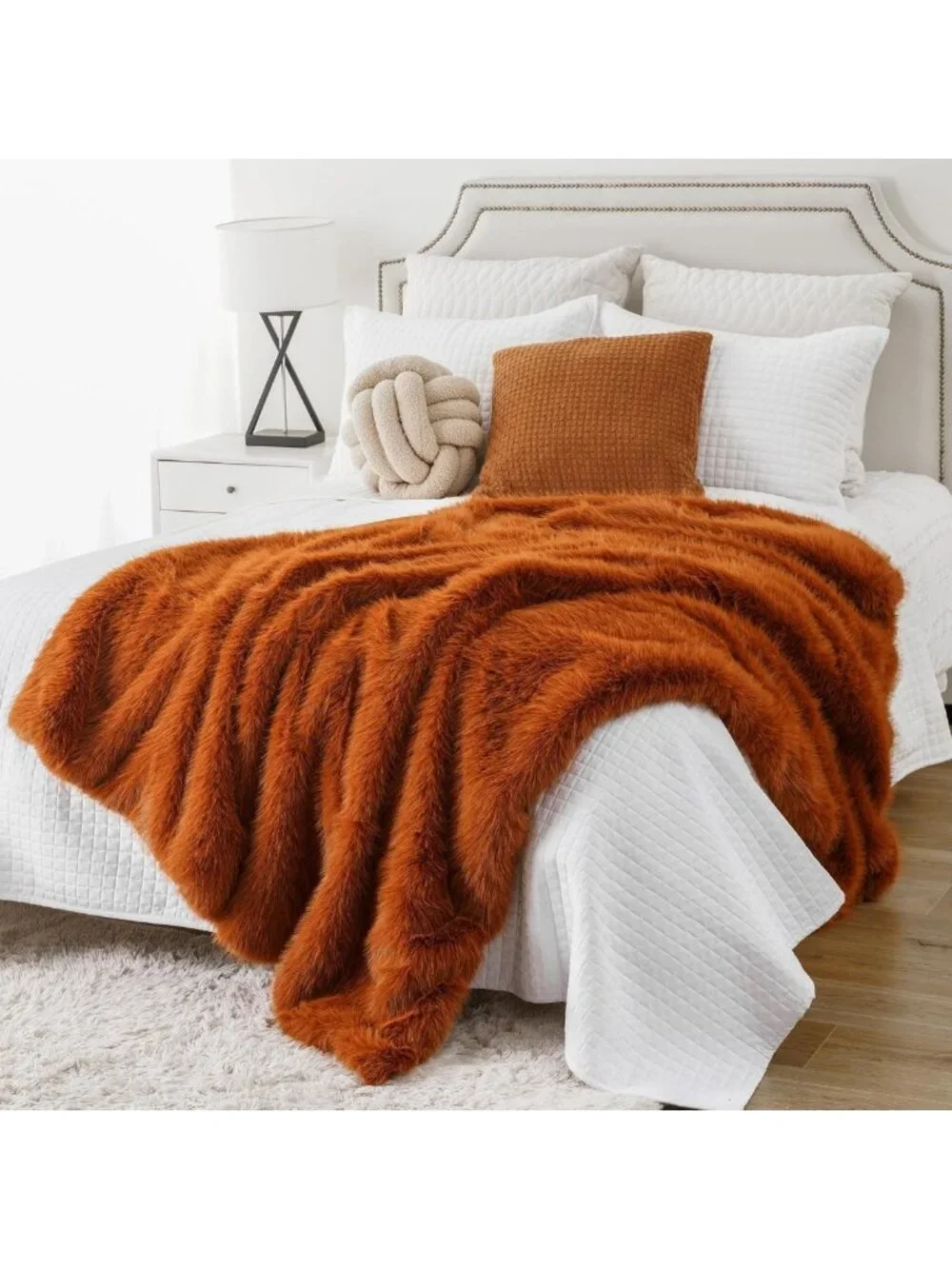 Cozy Luxury Orange Faux Fur Throw Blanket - Soft Fall Decor, 50